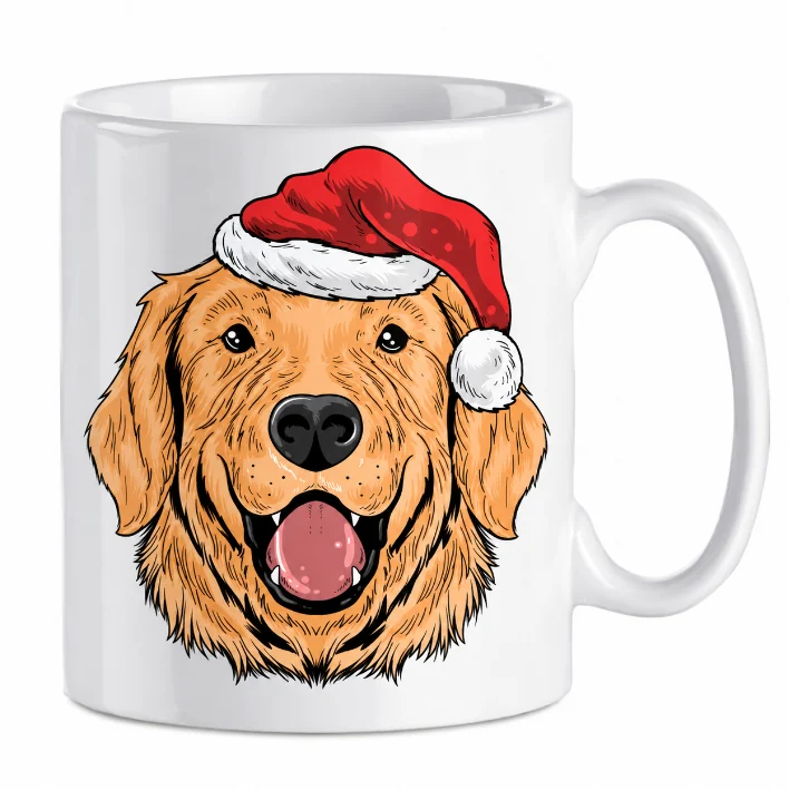 Kubek na kawę – golden retriever w czapce Mikołaja